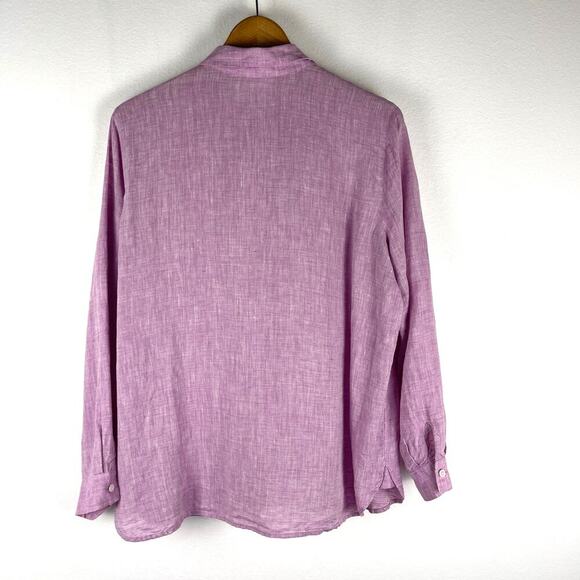 J. Jill Love Linen Muted Pink Long Sleeve Button Front Shirt Women's Medium - Picture 2 of 8